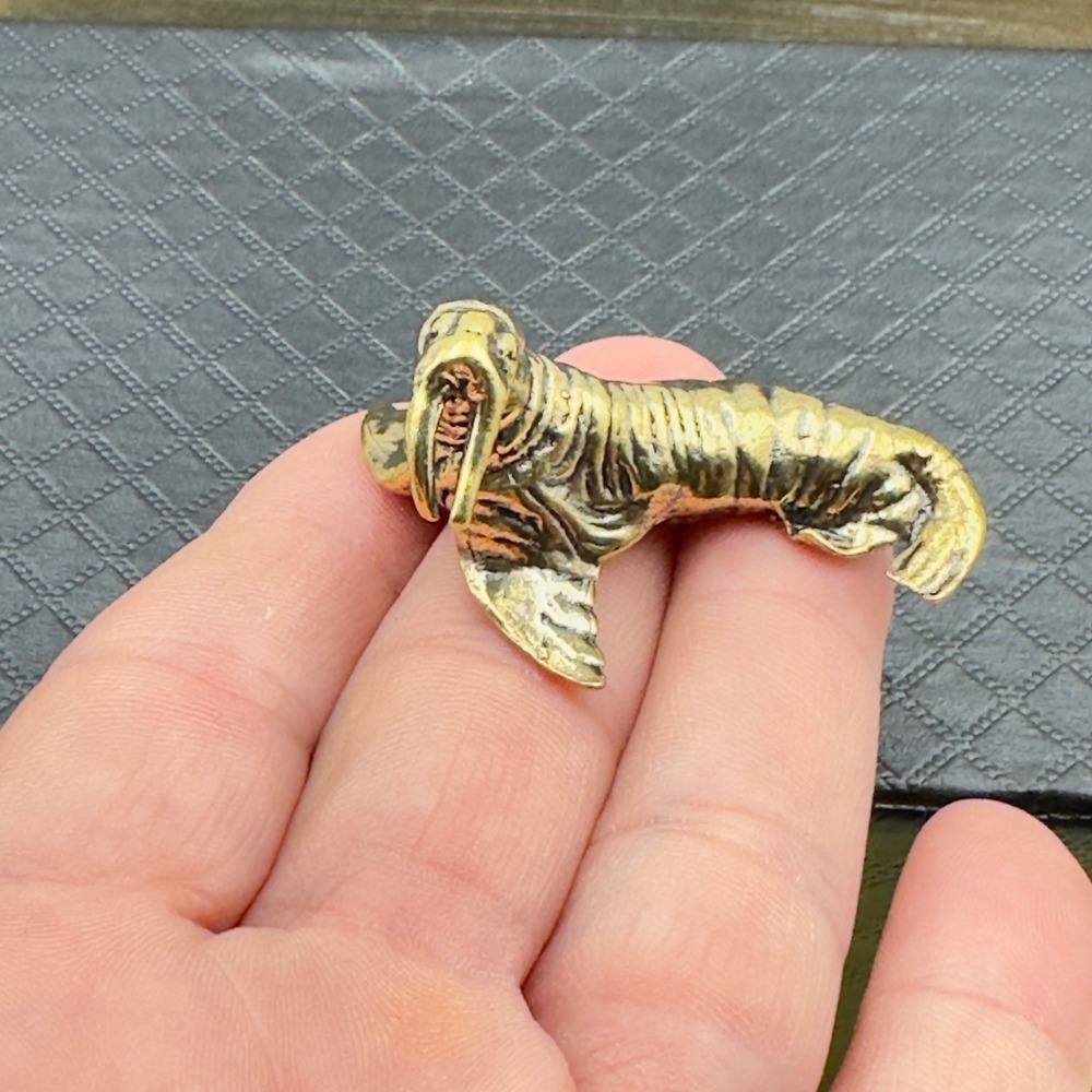 BG13 Brass Walrus Figurine Gold Miniature Animal Sculpture Vintage Style Small